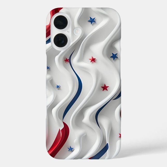 Funda iPhone 16 Diseño de bandera estadounidense 3D (Reverso )