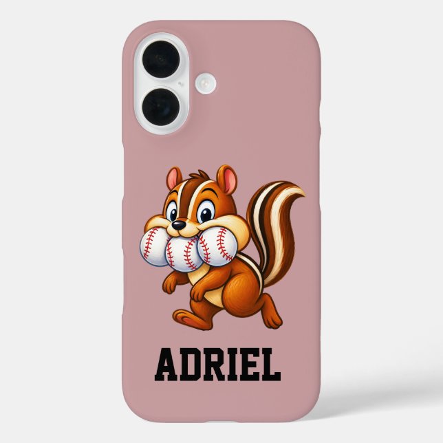 Funda iPhone 16 Diseño de béisbol personalizado con una ardilla de (Reverso )