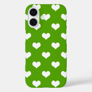 Funda iPhone 16 Diseño de corazones encantadores verdes y blancos