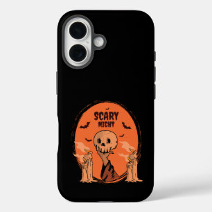 Funda iPhone 16 Diseño de cráneo y murciélago de Halloween de noch