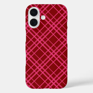 Funda iPhone 16 Diseño de Cuadro de Cuadrícula de Cuadros Rosa Gra