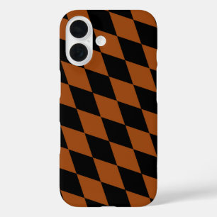 Funda iPhone 16 Diseño de cuadros de diamantes arlequín negro marr