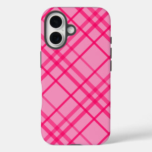 Funda iPhone 16 Diseño de cuadros de línea de cuadrícula rosa sobr