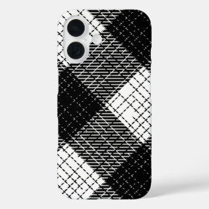 Funda iPhone 16 Diseño de cuadros escoceses atrevidos en blanco y