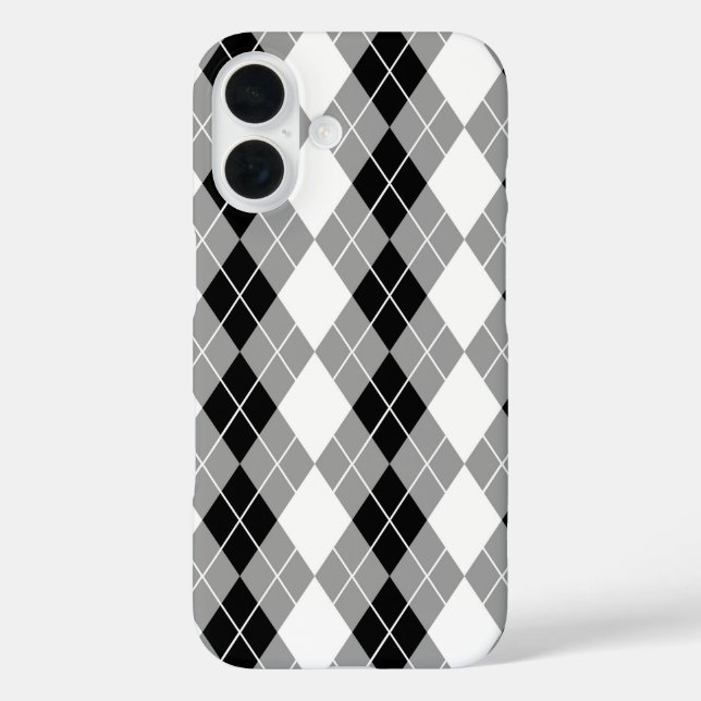 Funda iPhone 16 Diseño de diamante argyle gris negro blanco (Reverso )
