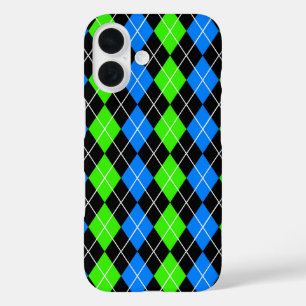 Funda iPhone 16 Diseño de Diamante de Color Negro Verde Azul