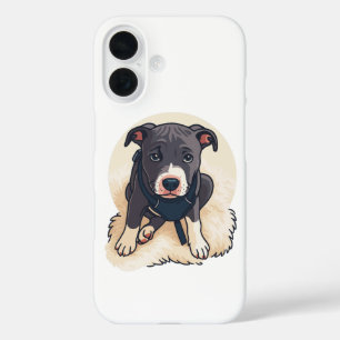 Funda iPhone 16 Diseño de dibujos animados de cachorro Pitbull lin