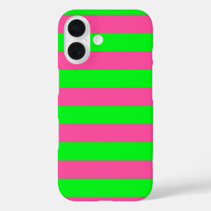 Funda iPhone 16 Diseño de franjas rosadas y verdes