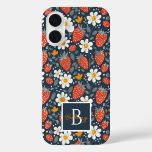 Funda iPhone 16 Diseño de fresa de corte con nombre personalizado
