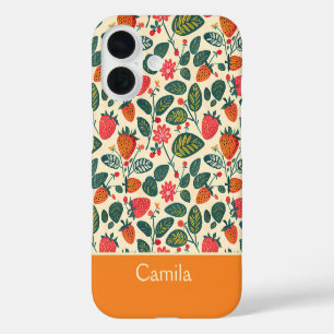 Funda iPhone 16 Diseño de fresa de corte con nombre personalizado