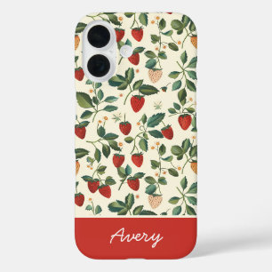 Funda iPhone 16 Diseño de fresa de corte con nombre personalizado