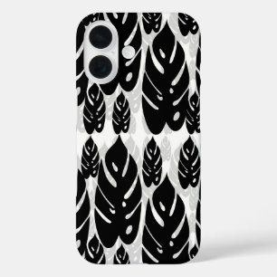 Funda iPhone 16 Diseño de hoja blanco negro