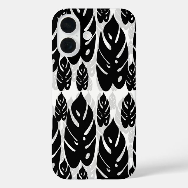 Funda iPhone 16 Diseño de hoja blanco negro (Reverso )