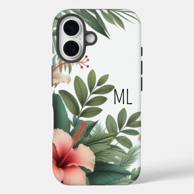 Funda iPhone 16 Diseño de Isla Monograma Tropical Hibiscus Flower (Reverso )