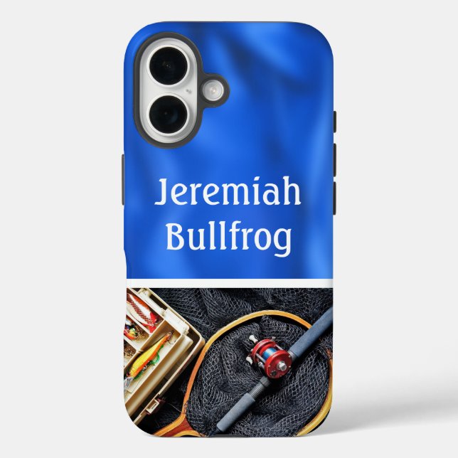 Funda iPhone 16 Diseño de la pesca con nombre personalizado de Rod (Reverso )