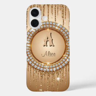 Funda iPhone 16 Diseño de monograma de lujo personalizado