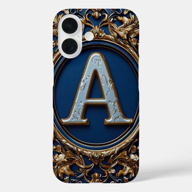 Funda iPhone 16 Diseño de Monograma Dorado Elegante (Reverso )