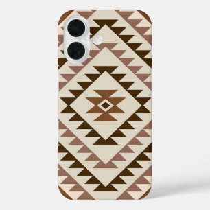 Funda iPhone 16 Diseño de Motivo de Diamante Azteca Marrones+Crema