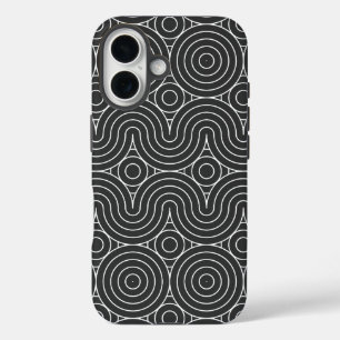 Funda iPhone 16 Diseño de patrón abstracto moderno en blanco y neg