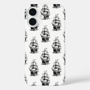 Funda iPhone 16 Diseño de patrón de barco de vela vintage