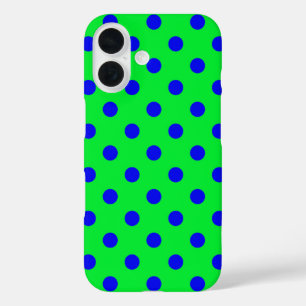Funda iPhone 16 Diseño de patrón de lunares azules sobre verde