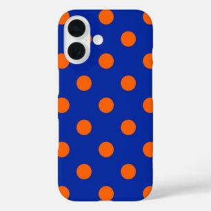 Funda iPhone 16 Diseño de patrón de lunares naranja sobre azul