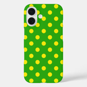 Funda iPhone 16 Diseño de patrón de lunares verde con amarillo