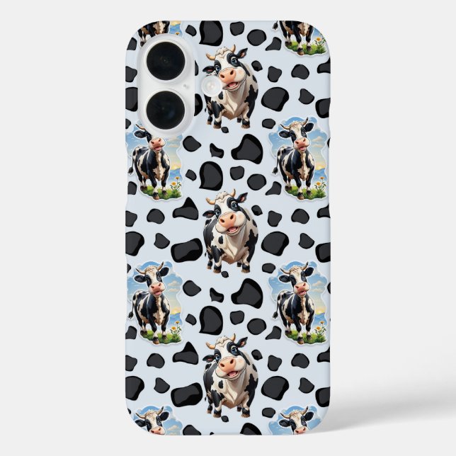 Funda iPhone 16 Diseño de patrones de animales de vaca (Reverso )