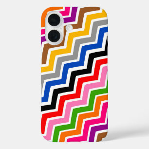 Funda iPhone 16 Diseño de patrones de chequeo de zigzag multicolor