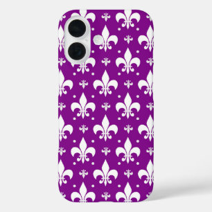 Funda iPhone 16 Diseño de patrones de flor de fondo púrpura