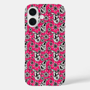 Funda iPhone 16 Diseño de patrones de paisley floral rosa