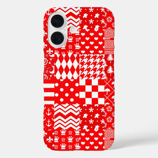 Funda iPhone 16 Diseño de patrones mixtos blancos rojos (Reverso )