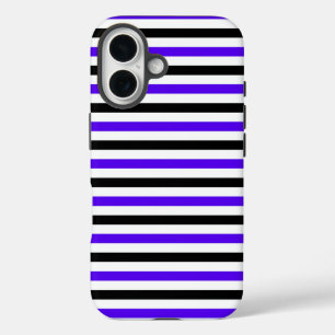 Funda iPhone 16 Diseño de rayas azules negras y blancas