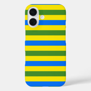 Funda iPhone 16 Diseño de rayas azules verdes y amarillas