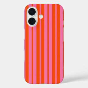 Funda iPhone 16 Diseño de rayas de estilo rosado naranja