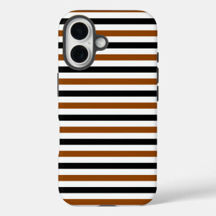 Funda iPhone 16 Diseño de rayas marrones negras y blancas