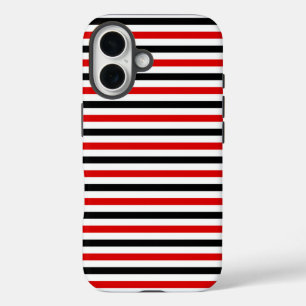 Funda iPhone 16 Diseño de rayas rojas, negras y blancas