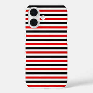 Funda iPhone 16 Diseño de rayas rojas, negras y blancas