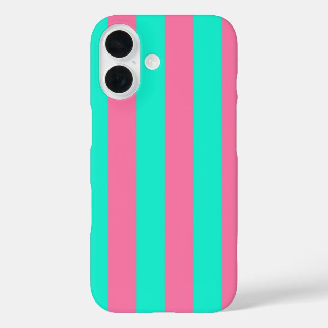 Funda iPhone 16 Diseño de rayas verdes de tinta rosa (Reverso )