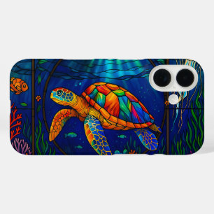 Funda iPhone 16 Diseño de tortuga marina de vidrio tintado vibrant
