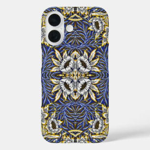 Funda iPhone 16 Diseño de Tulipán y Sauce Azul y Dorado de William
