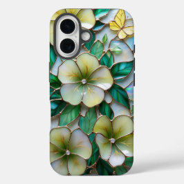 Funda iPhone 16 Diseño de vidrio templado floral suave amarillo y 