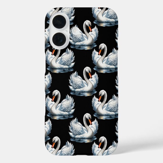 Funda iPhone 16 Diseño del patrón de aves de cisne (Reverso )