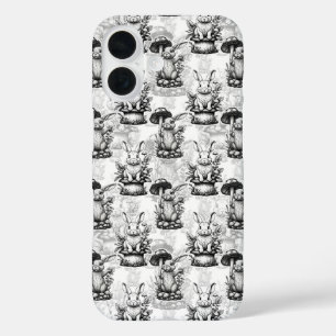 Funda iPhone 16 Diseño del patrón de conejo de hongos minimalista