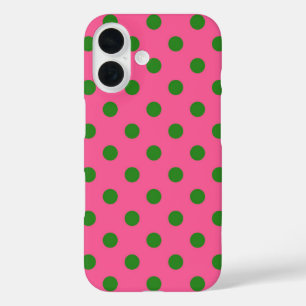 Funda iPhone 16 Diseño del patrón de puntos de polca verde sobre r