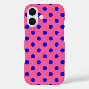 Funda iPhone 16 Diseño del patrón de puntos de polka rosa sobre az