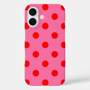 Funda iPhone 16 Diseño del patrón de puntos de polka rosados sobre