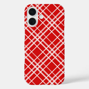 Funda iPhone 16 Diseño del patrón de trazos de tartán blanco rojo