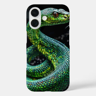 Funda iPhone 16 Diseño estético de animal salvaje serpiente verde