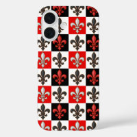 Diseño Fleur-de-lis con cuadros blancos rojos
